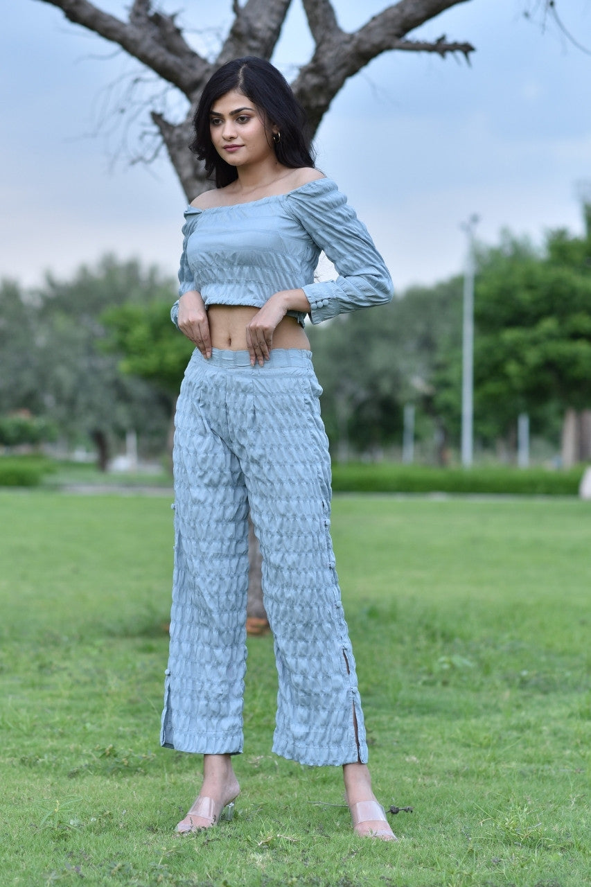 Sky blue buttoned pant top co-ord set