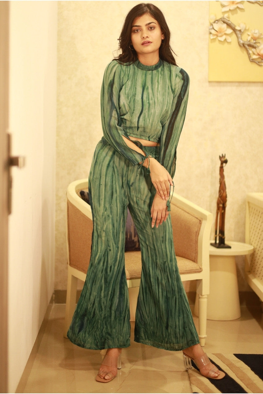 Ocean green bell bottom pant top co-ord set
