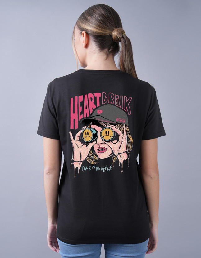 Women Printed Round Neck Pure Cotton Black T-Shirt