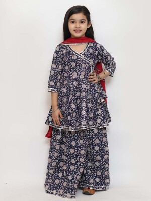 Cotton Angrakha Peplum Kurta And Palazzo Suit Set   Kids Ethnic Set Children's Traditional Outfit Vibrant Kids Ethnic Wear