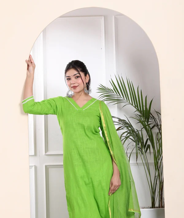 Buy MananEnterprise New Cotton Kurti with Plazo Pant Set for Women's  (Color- Parrot Green,Size-Large) at Amazon.in