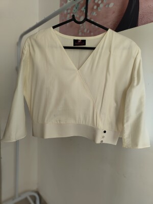 Modal offwhite crop top with bell sleeves for women
