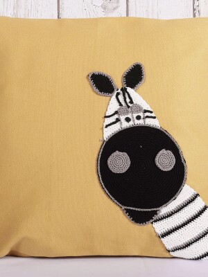 Whimsical Zebra Cream Crochet Cushion Cover - 16 x 16 inches