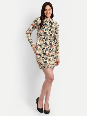 Floral print beige cotton skirt and top Co-ord set
