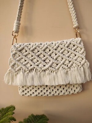 100% cotton cord off white macrame sling bag