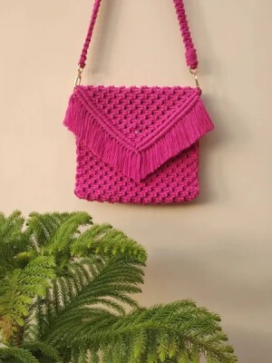 Hot pink beautiful macrame sling bag