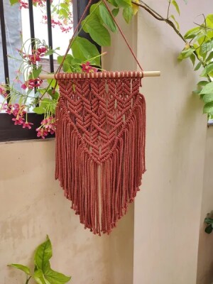 Mini macrame 100% cotton cord rust wall hanging