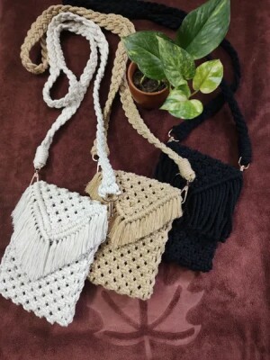 Handcrafted macrame sling bag for mobile phones