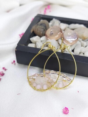 Natural stone rose quartz hoops earrings