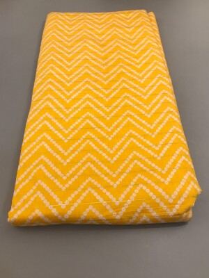 Yellow hand screen printed viscose chanderi lurex dress material