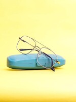 Blue computer glasses square metal eye frame zero power, anti glare and blue ray cut, men and women