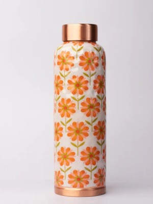 Orange block flower pattern| 100% pure copper bottle|950 ml |