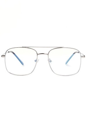Blue computer glasses square metal eye frame zero power, anti glare and blue ray cut, men and women