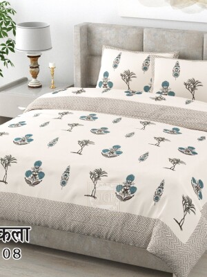 floral print pure cotton double bedsheet with 2 pillow covers