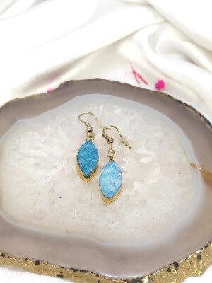 Latest Trendy blue druzy drop earrings