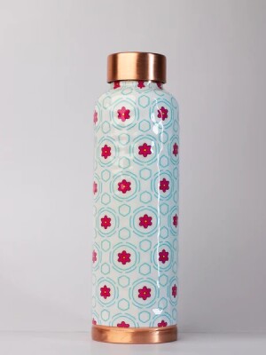 Pink lily floral printed | 100% pure copper bottle|500 ml |