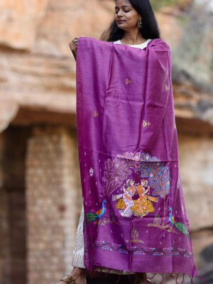 Beautiful design munga silk pattachitra haindpainted dupatta