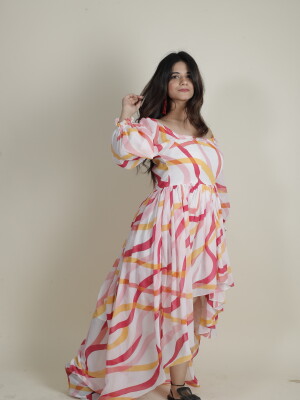 Cotton candy multi stripes cinderella georgette gown