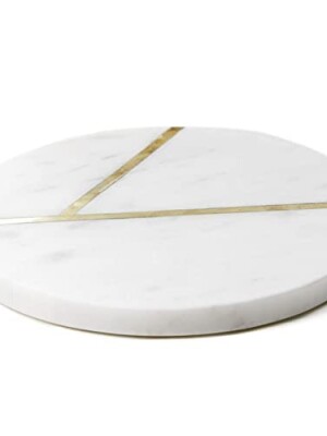 White Marble Tea/Coffee/Cocktail Coaster (Round with Brass Inlay) Set of 2 pcs for Drinks Hot & Cold, Table Decorative Cocktail Coaster