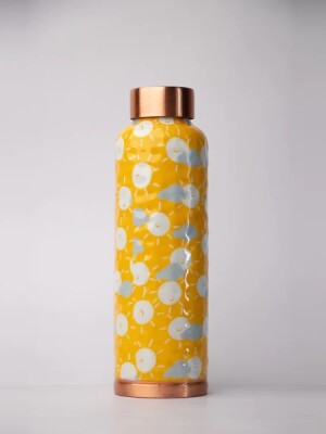 Polka trend yello hammered printed | 100% pure copper bottle|950 ml |