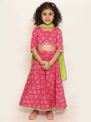 Classic Bandhej Cotton Lehenga Choli Set, Traditional Lehnga Choli for Girls, Attractive Designs For Kids,