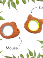 Mouse & cat colorful neem wood teethers for babies  | child safe teether | set of 2 | wooden teethers