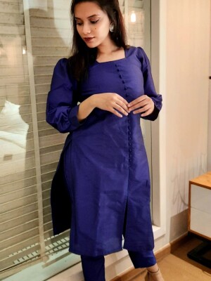 Beautiful royal blue bangalore silk co-ord set