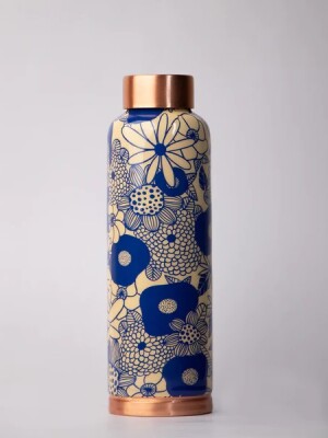 Continental blue flora | 100% pure copper bottle|950 ml |