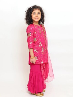 Trending Hot Pink Zari Work Kurti With Sharara, Beautiful and elegant ethnic kurta-sharara set