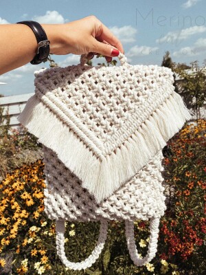 Stylish Handmade Macrame Sling Bags For Women’s macrame hand bag full size OFF WHITE ( bag014)