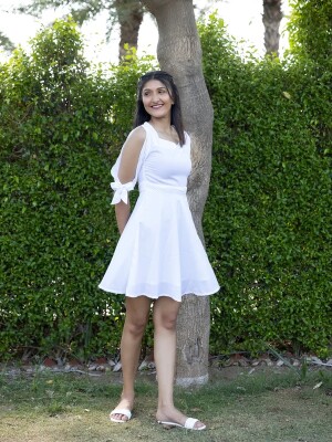 White mini circular dress for women