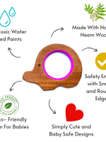 Hippo & elephant teether for babies | Benefits of neem wood | child safe teether | serves as grasping and chewing toy | wooden teethers