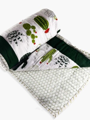 Plants Double Sided Block Printed Cotton Baby Quilt Single 40x60 Inches