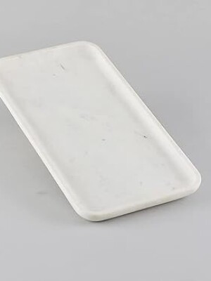 MBSC Rectangle Shape White Marble Tray for Bathroom, Kitchen Serving, Dining Table Decoration and Gift (Vanity Platter)