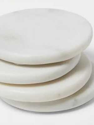 White Marble Tea/Coffee/Cocktail Coaster (Round) Set of 4 pcs for Drinks Hot & Cold, Table Decorative Cocktail Coaster