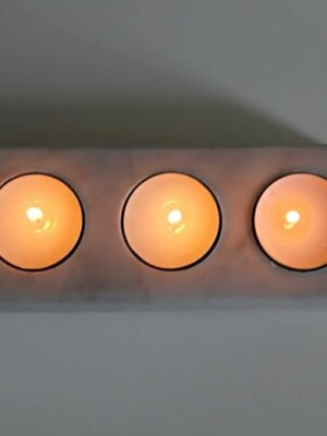 White Marble Tealight Candle Holder 3 Slots, Decorative Tea Light Holder for Weddings, Dinning and Parties