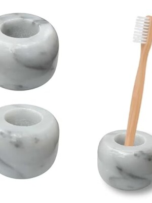 Marble Pen Holder/Toothbrush Stand/Holder - Real Marble Toothbrush Stand - Minimalist Modern Single Tooth Brush Holder. Pack of 2
