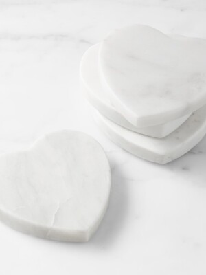 White Marble Tea/Coffee/Cocktail Heart Shape Coaster Set of 4 pcs for Drinks Hot & Cold, Table Decorative Cocktail Coaster