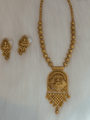 Long polki jewelry inspired by laxmi ji temple
