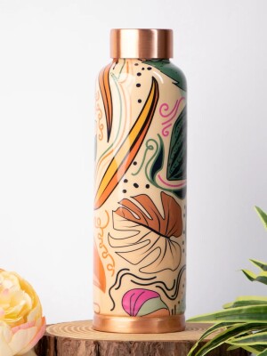 Topical Orange Leaves Pattern | 100% Pure Copper Bottle|950 ml |