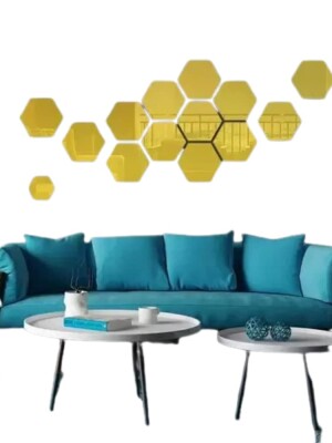 20 PCS Hexagon Golden Decorative Wall Stickers, 3D Acrylic Stickers for Wall, Mirror Wall Stickers for Kids Living Room Bedroom Home Decor (Golden)