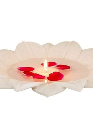 MBSC White Marble Flower Shape Urli (Bowl) for Fruits, Candle Decoration and for Multi Purpose use