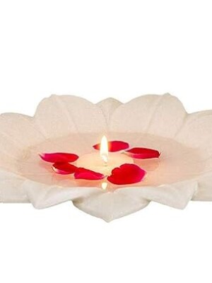 MBSC White Marble Flower Shape Urli (Bowl) for Fruits, Candle Decoration and for Multi Purpose use