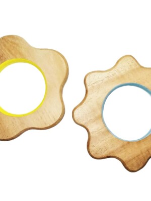 Cute flower shape natural neem wood teethers for babies | natural and safe | goodness of organic neem wood | both chewing and grasping toy | set of 2