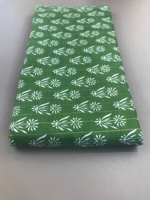Green viscose chanderi lurex hand screen printed dress material