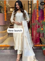 Pure dola silk kurta with exquisite handwork on neck and sleeves, paired with pants & banarasi dupatta