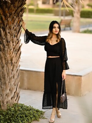 Elegant & attractive black current skirt top co-ord set