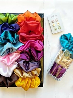 SATIN SCRUNCHIE (Pack of 18), a good choice for those who want to protect their hair from damage