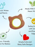 Cat, stick, ring natural and organic neem wood teether for babies | helps in teething | 3+ months babies