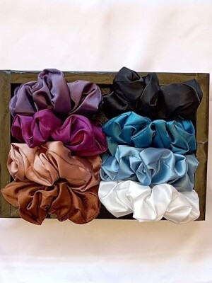 SATIN SCRUNCHIE (Pack of 8)- a convenient hair accessory for people of all ages.